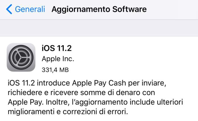 Aggiornamento iOS 11.2