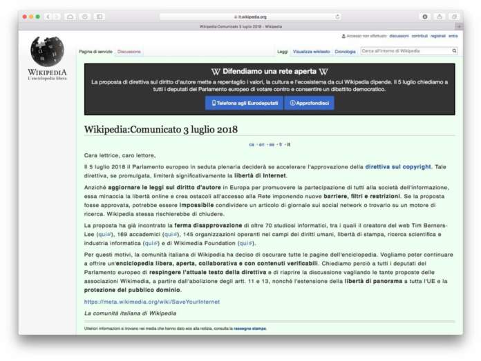 Wikipedia direttiva sul copyright