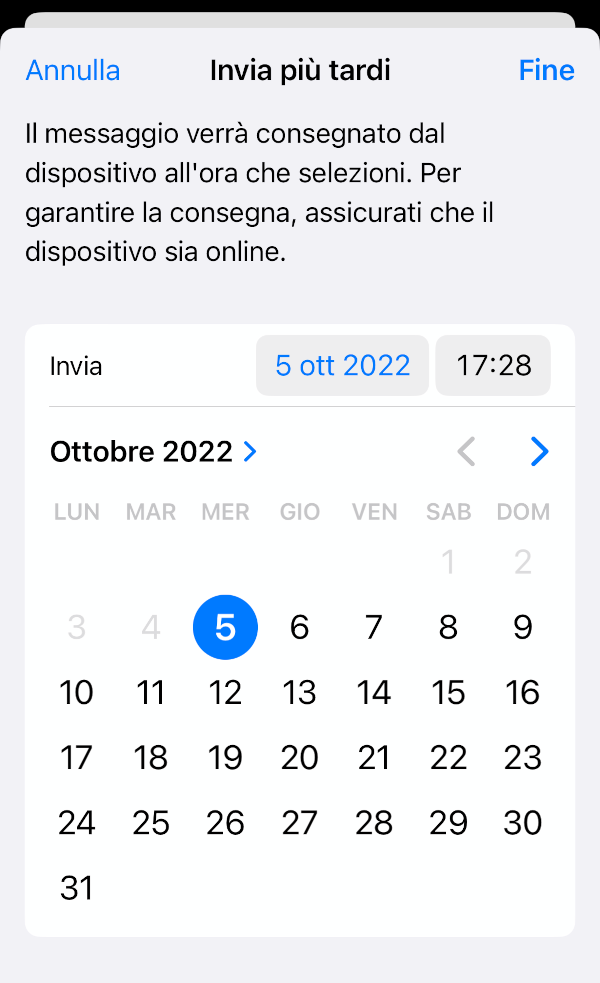 iOS 16 Mail Invia in seguito