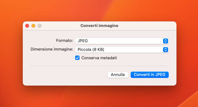 convertire immagine Mac